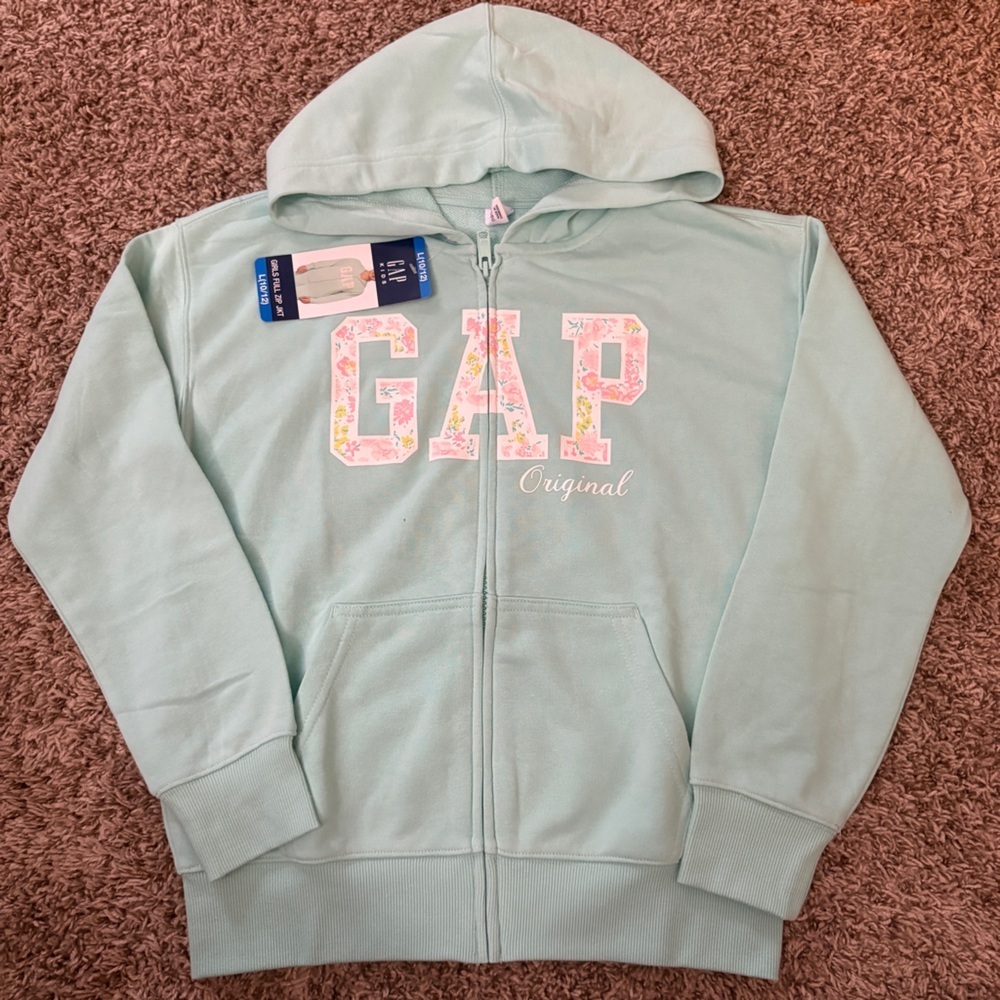 GAP Light Green Hoodie with Floral Logo